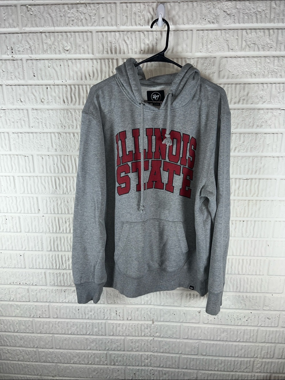 47 Men’s Gray Illinois State Crewneck Hoodie with Red Print